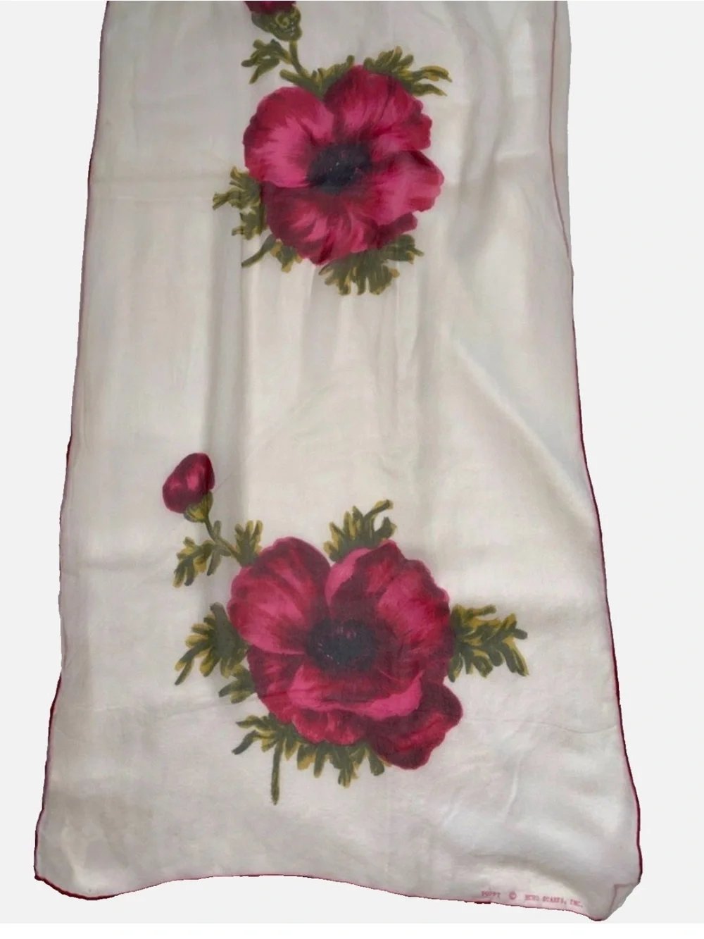 Echo Design Sheer Poppy Floral Scarf Ivory Red Oblong Wrap Romantic Spring